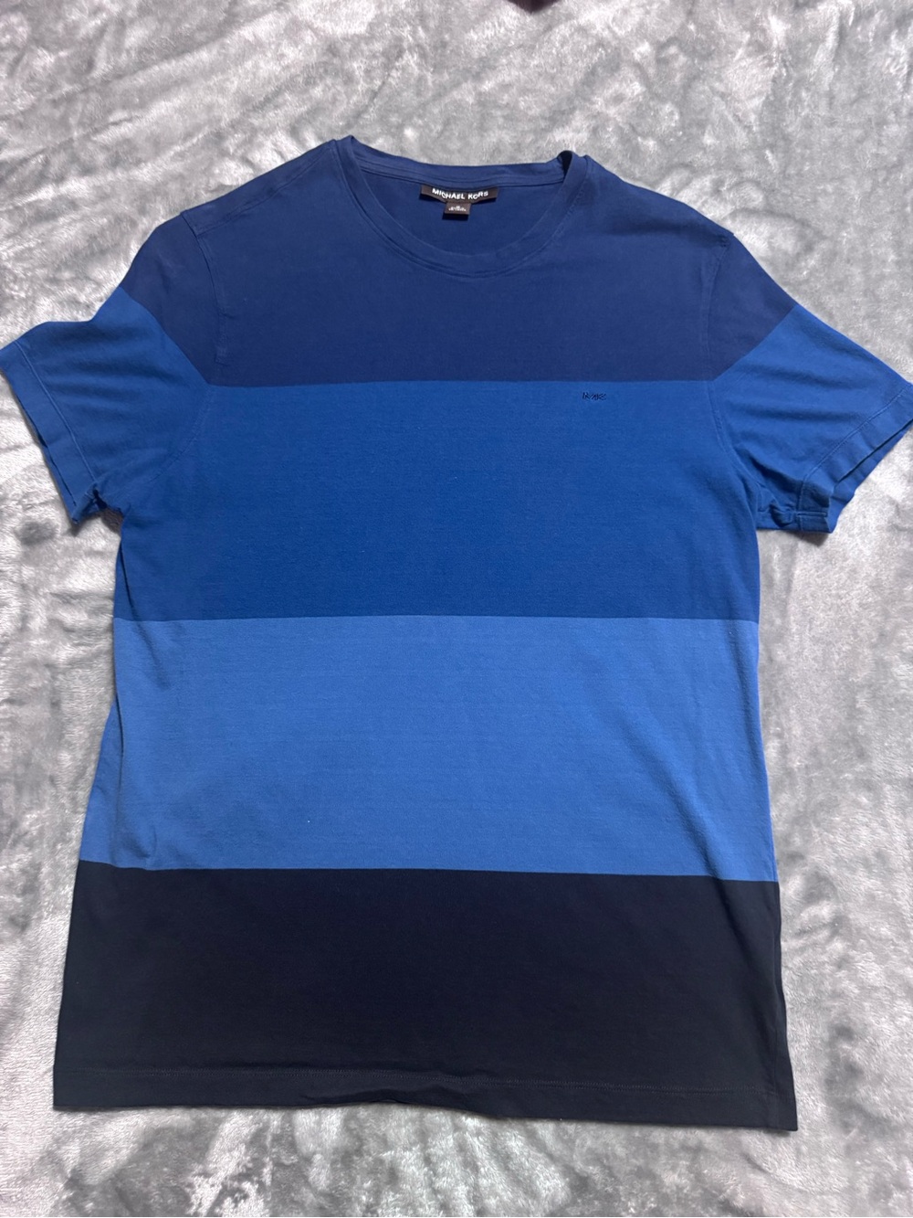Michael Kors Men’s Navy and Royal Blue Block Stripe Tee